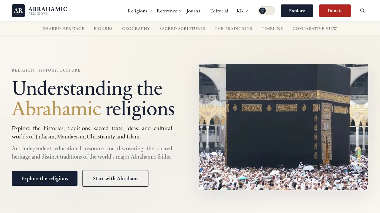 Homepage screenshot of abrahamic-religions.com