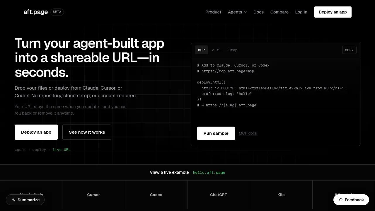 Homepage screenshot of aft.page