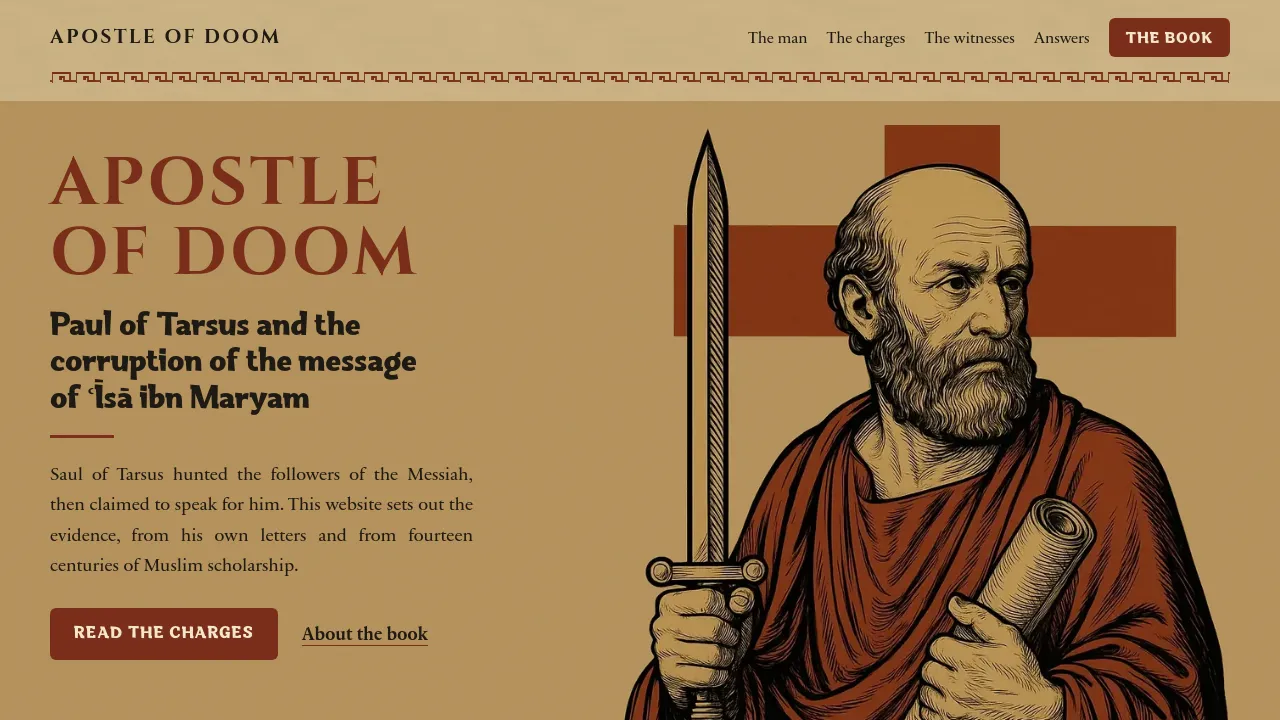 Homepage screenshot of apostleofdoom.org