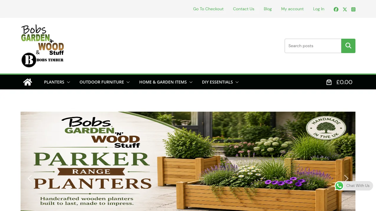 Homepage screenshot of bobsgardenandwoodstuff.co.uk