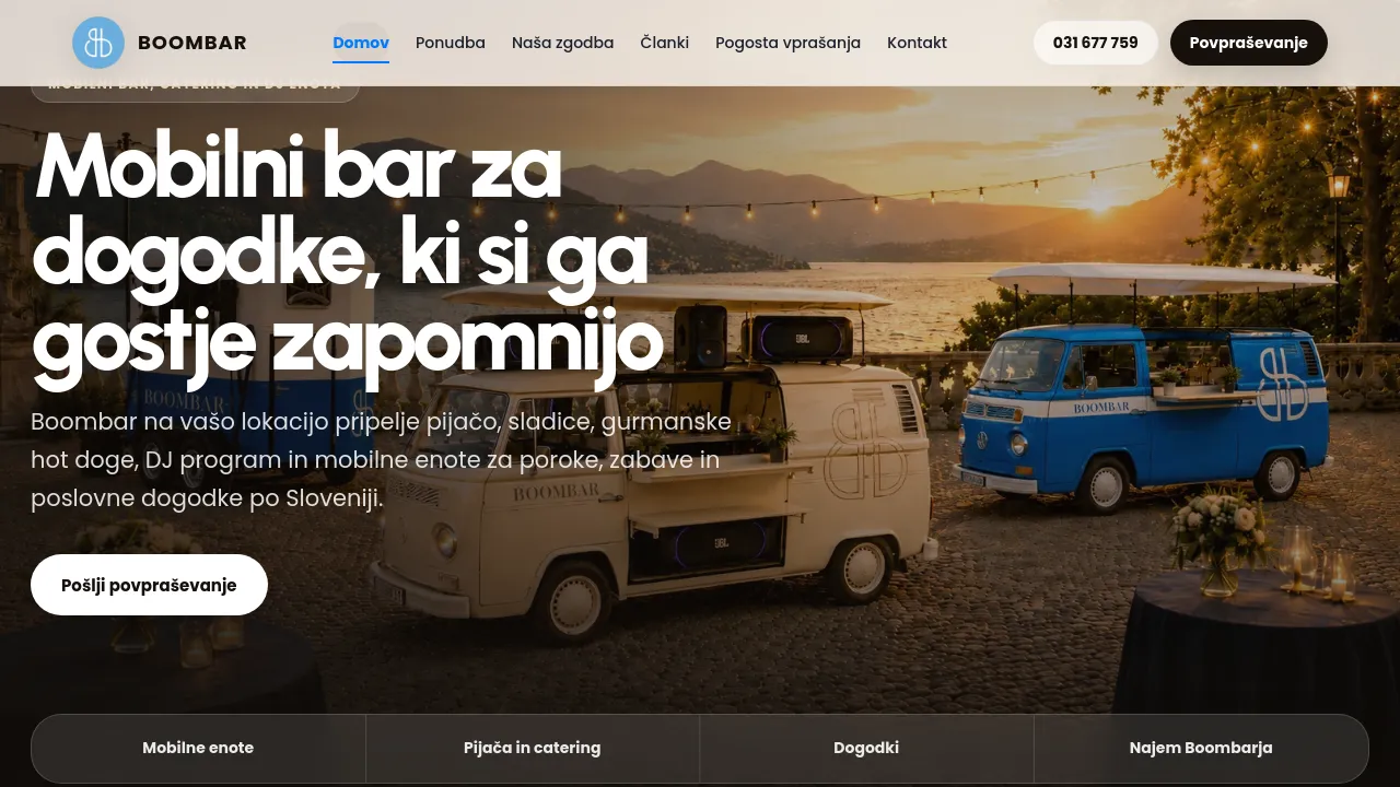 Homepage screenshot of boombar.si