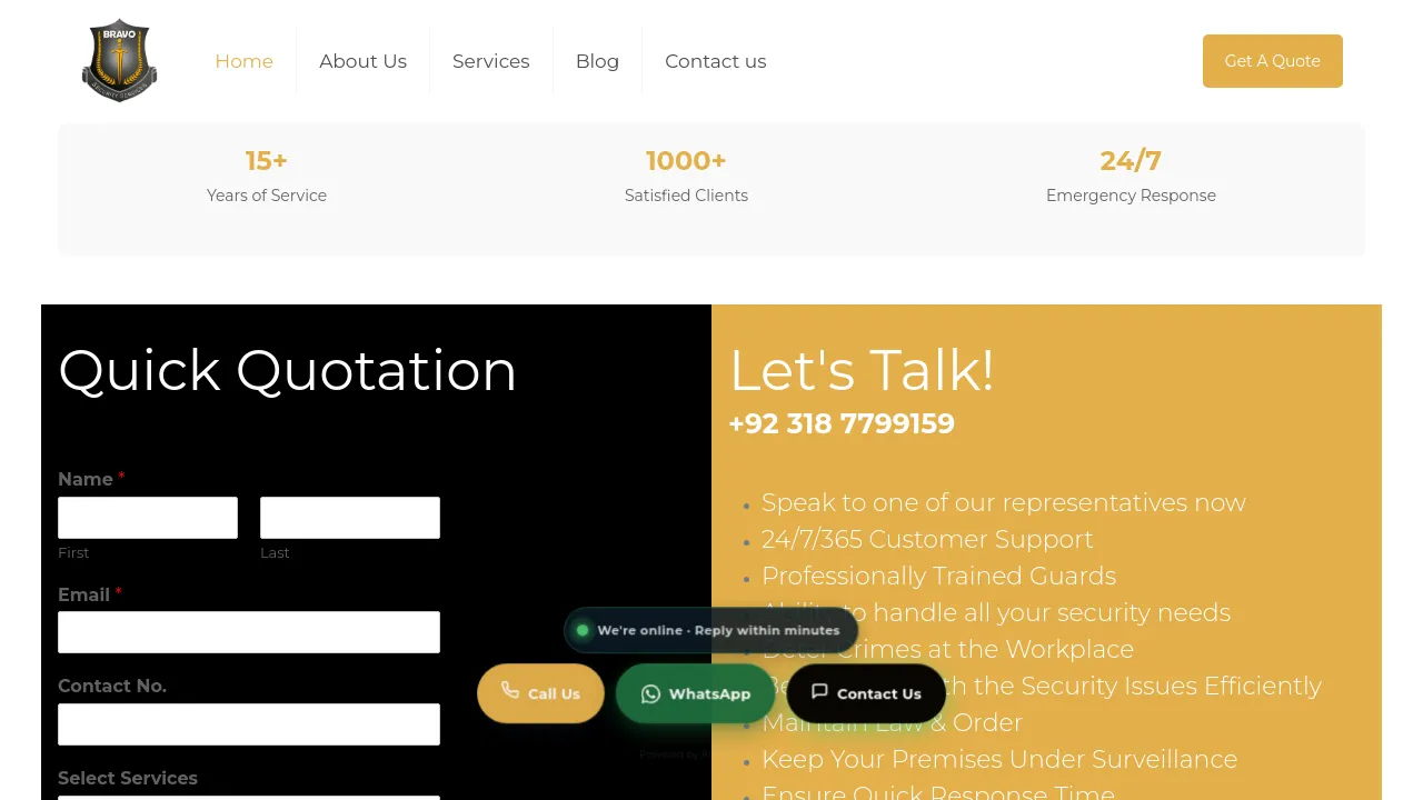 Homepage screenshot of bravosecurity.com.pk