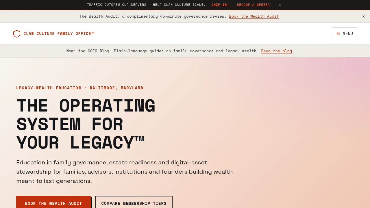 Homepage screenshot of clanculture.org