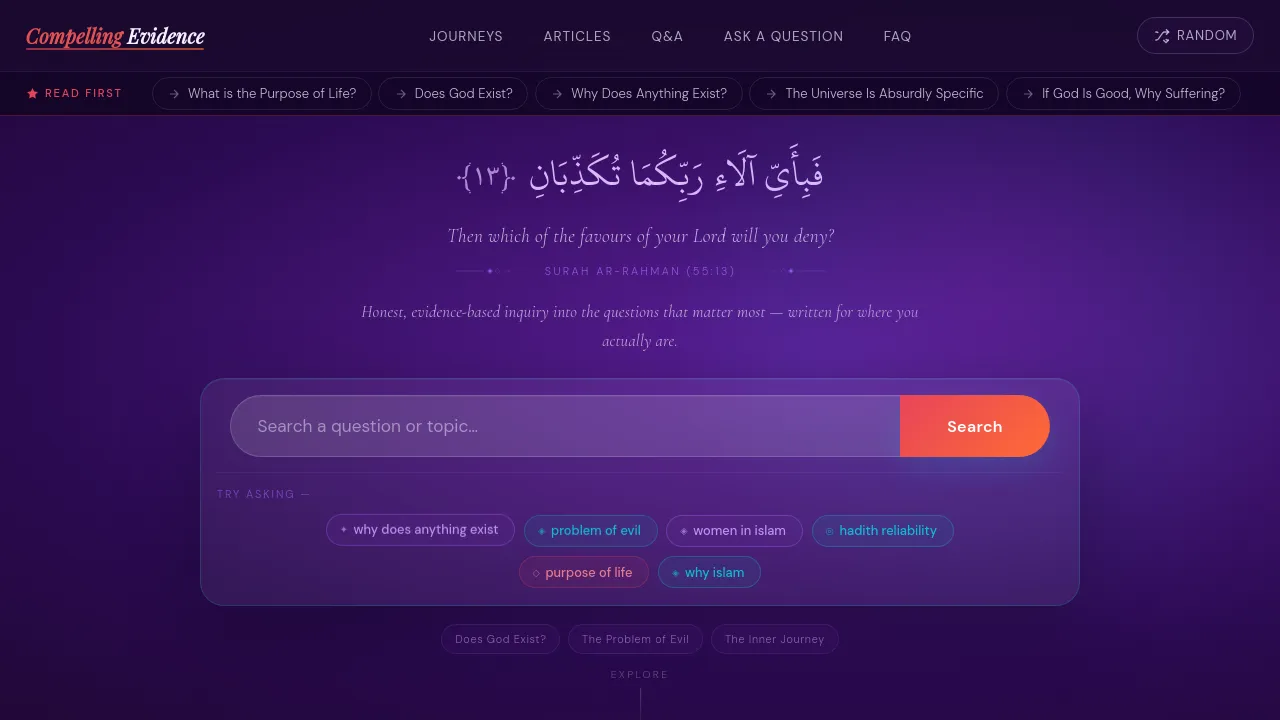Homepage screenshot of compelling-evidence.com