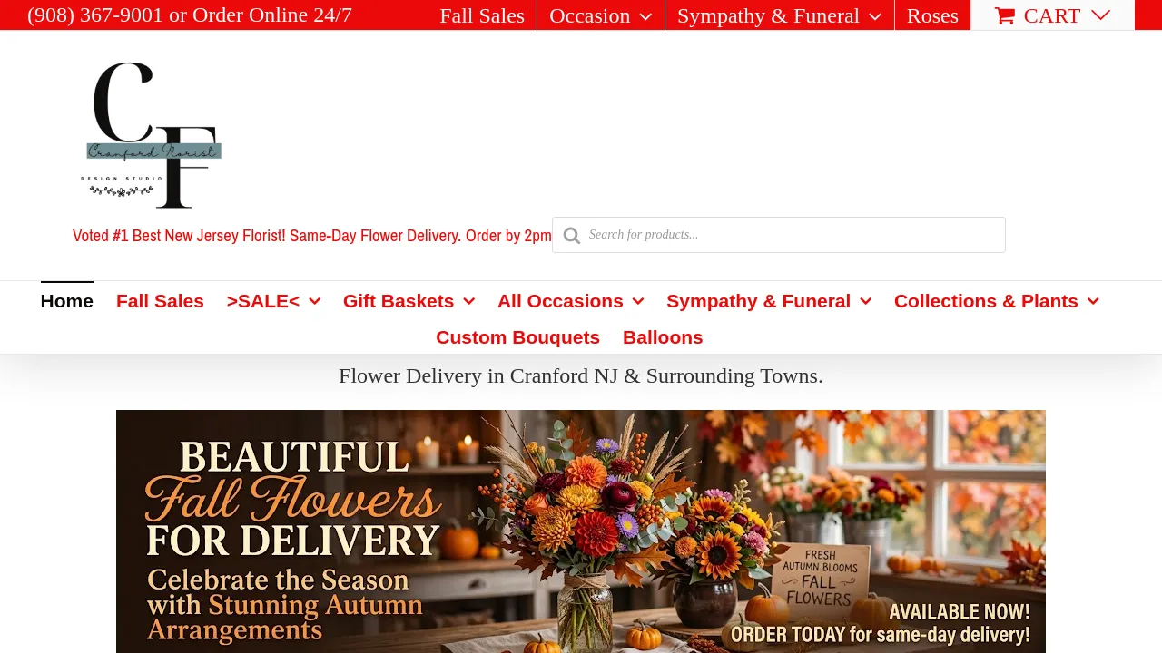 Homepage screenshot of cranfordflowershop.com