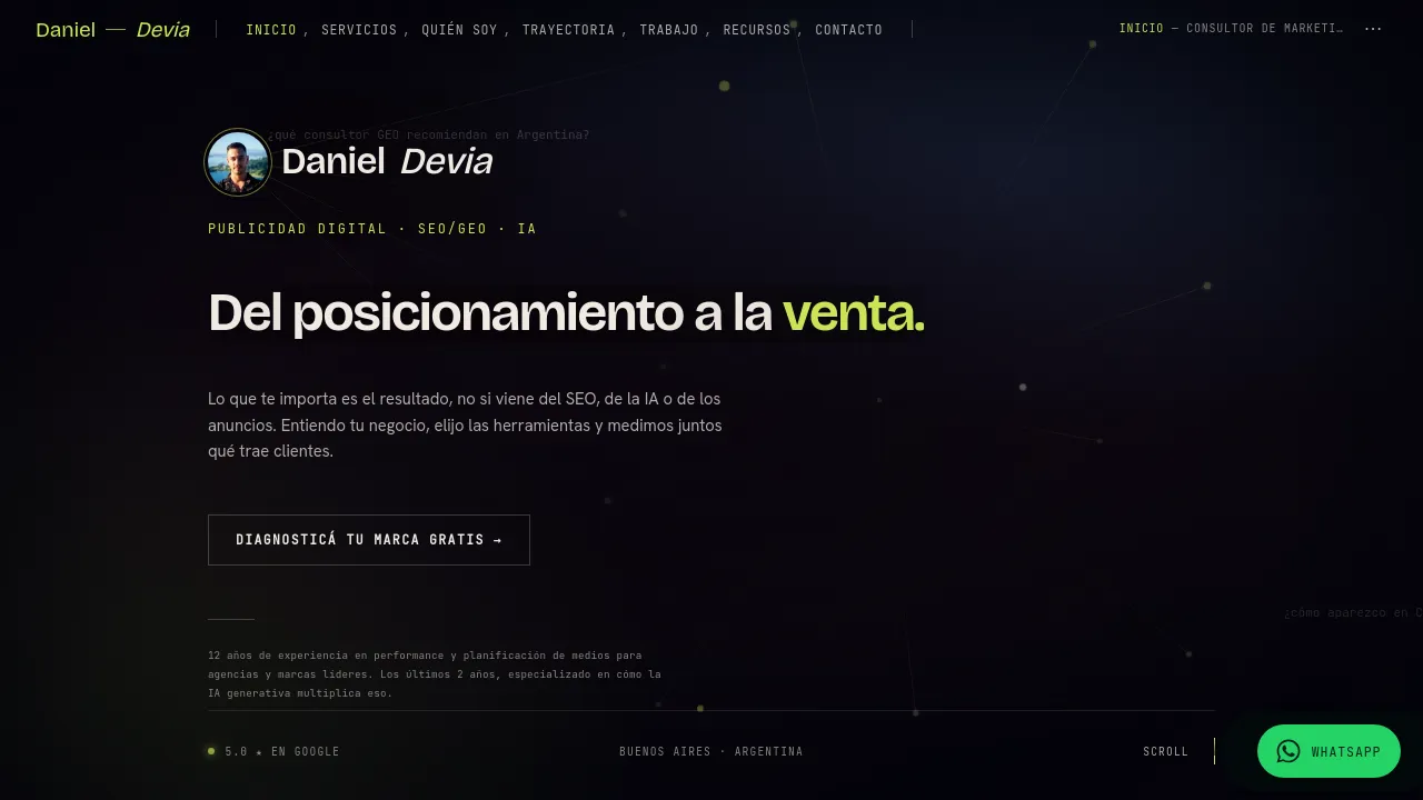 Homepage screenshot of danieldevia.ar