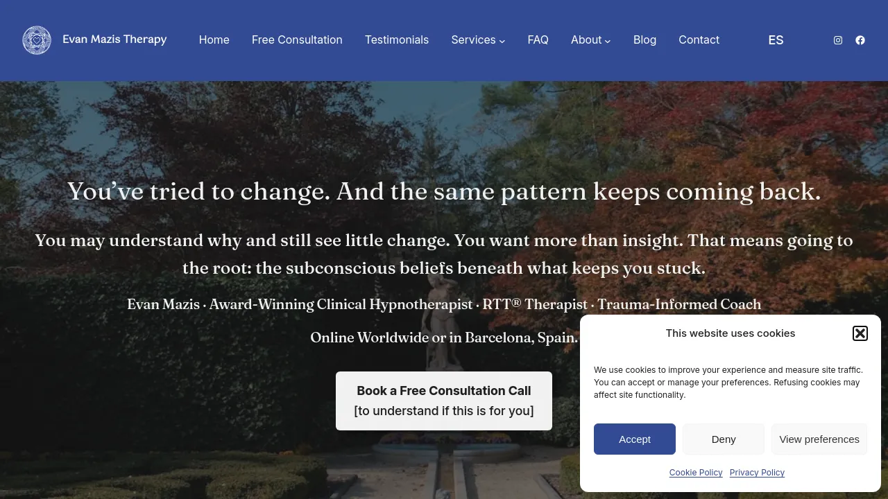 Homepage screenshot of evanmazis.com