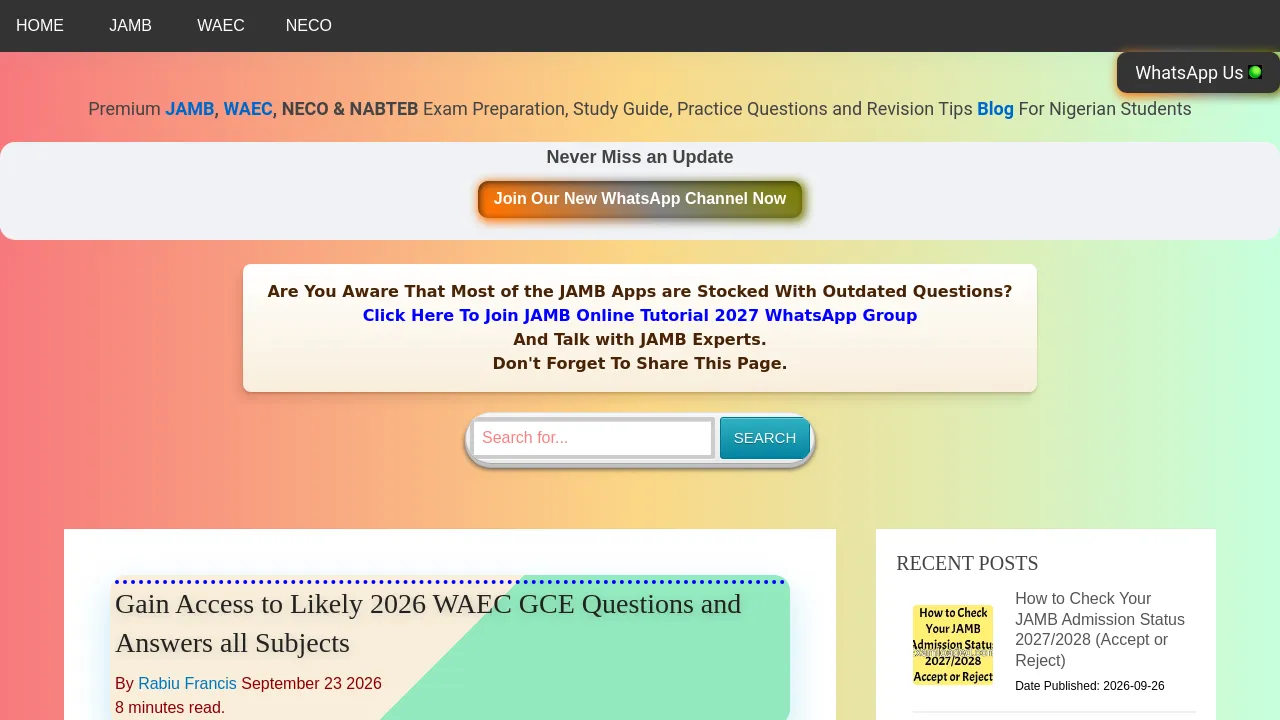 Homepage screenshot of examloaded.com