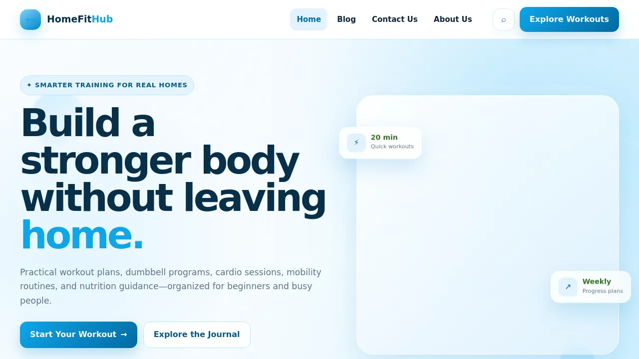 Homepage screenshot of homefithub.online