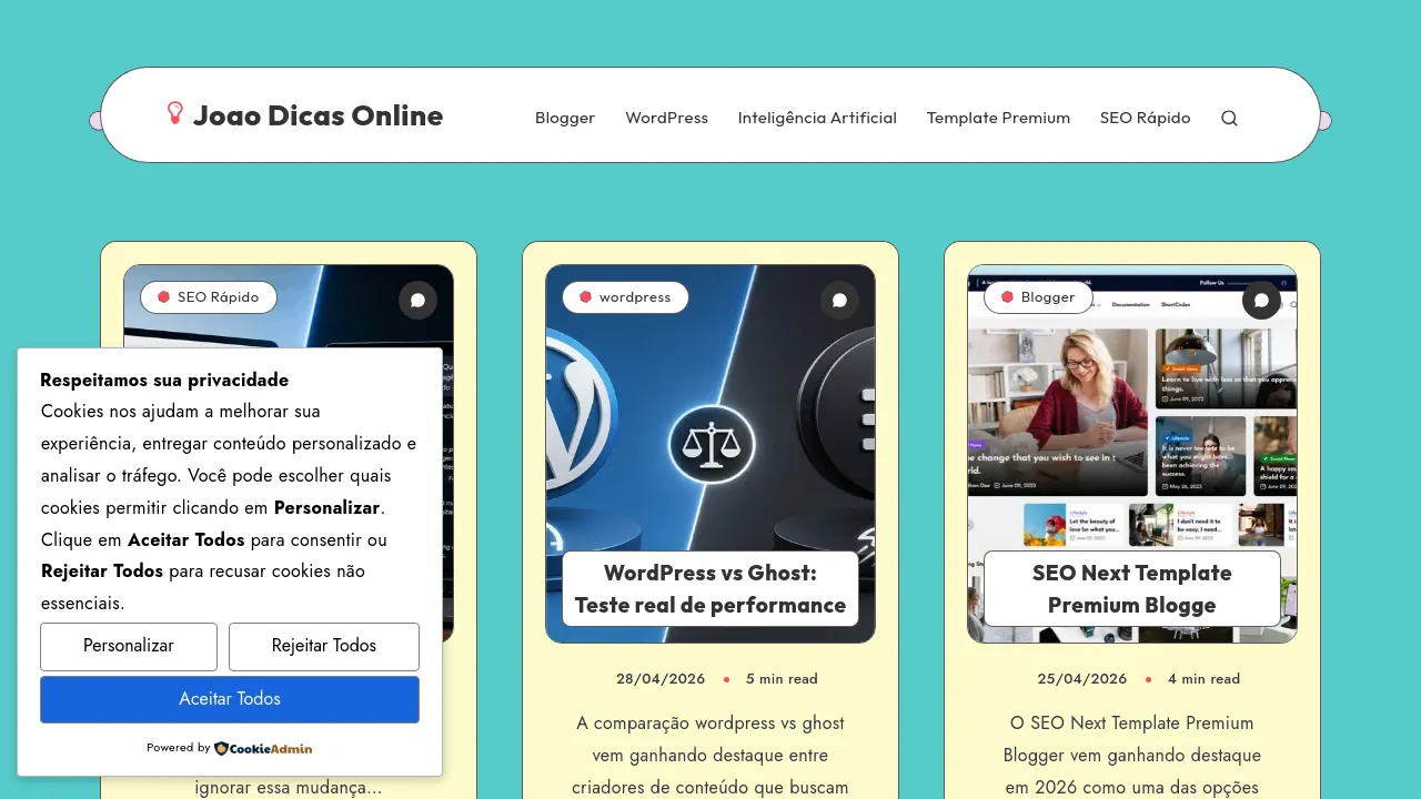 Homepage screenshot of joaodicasonline.com.br