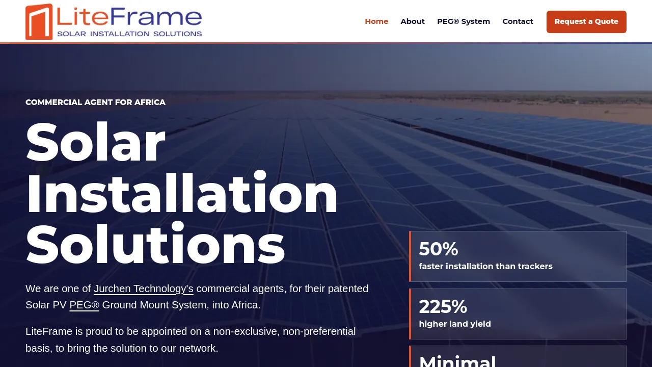 Homepage screenshot of liteframe.co.za