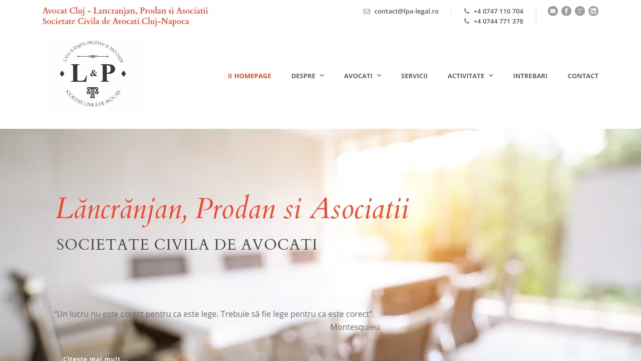 Homepage screenshot of www.lpa-legal.ro