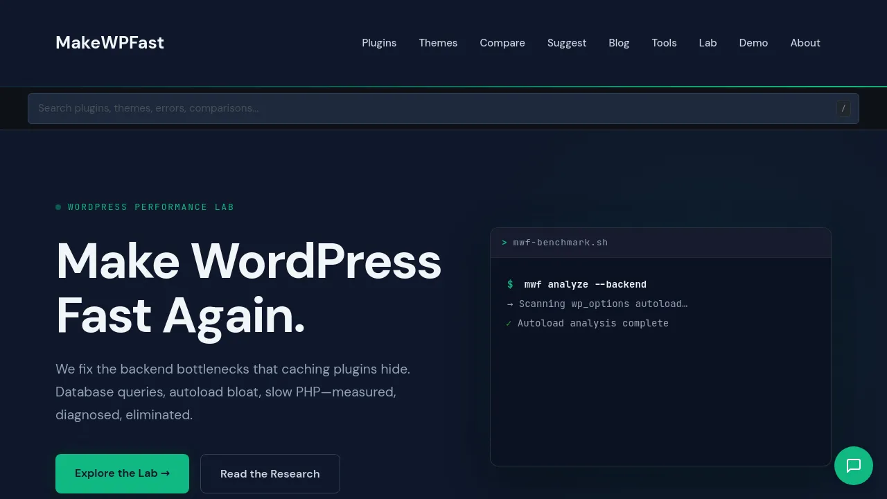 Homepage screenshot of makewpfast.com