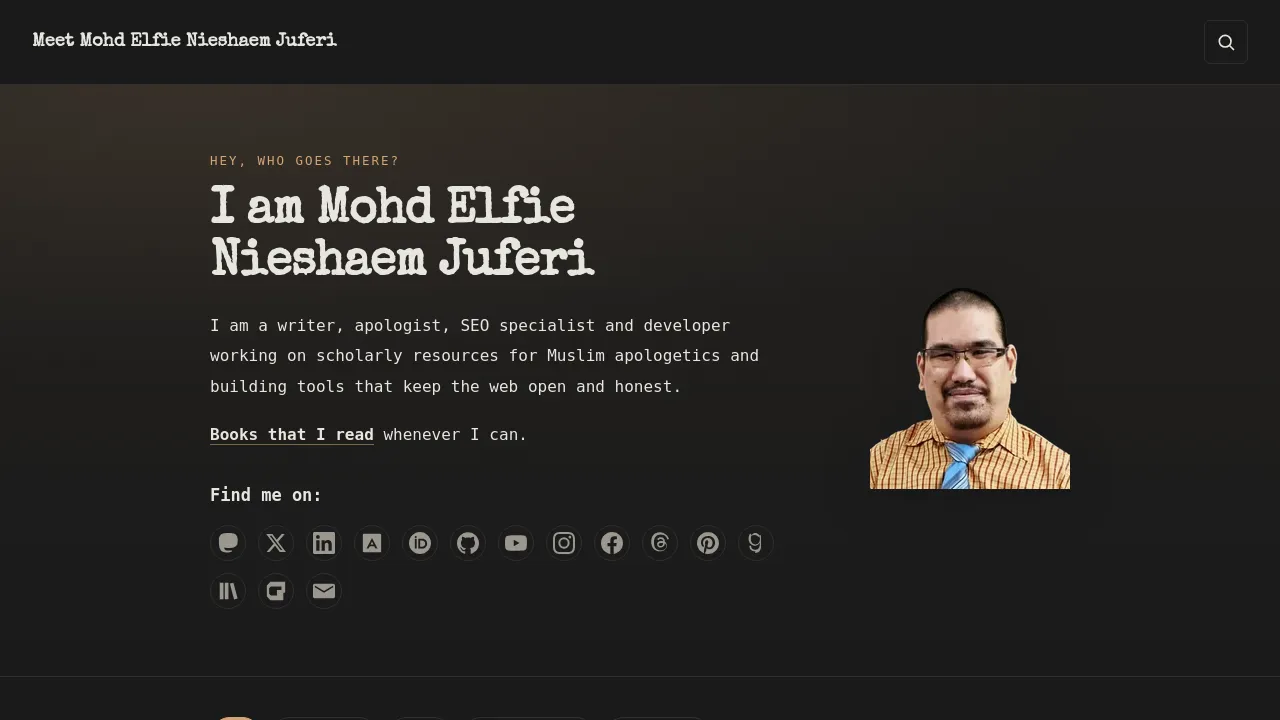 Homepage screenshot of menj.blog