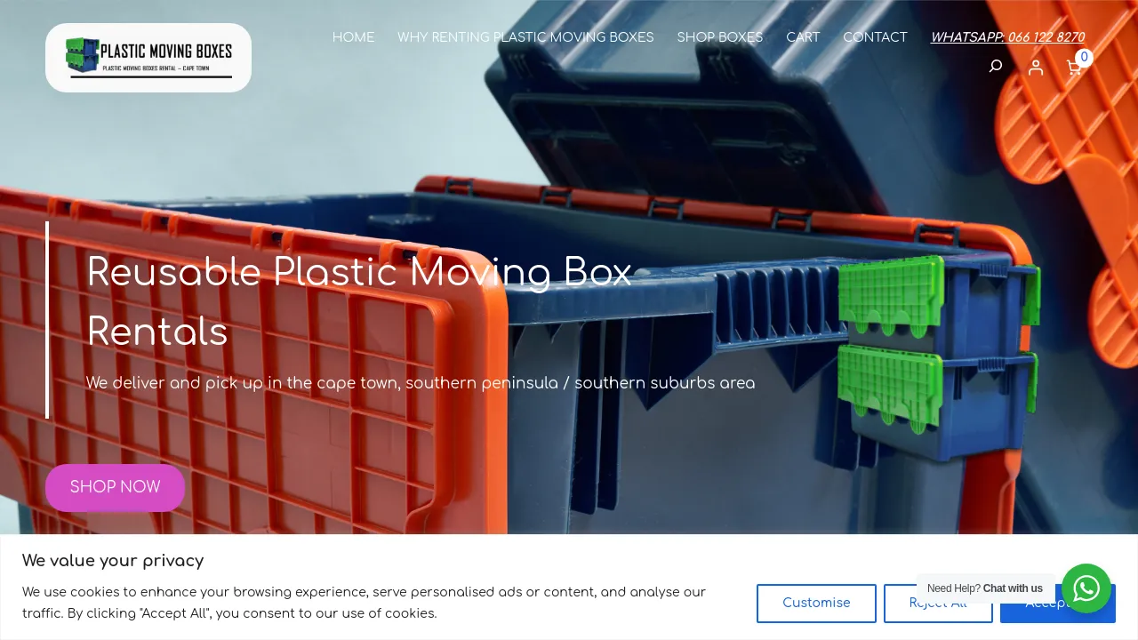 Homepage screenshot of moving-boxes.co.za
