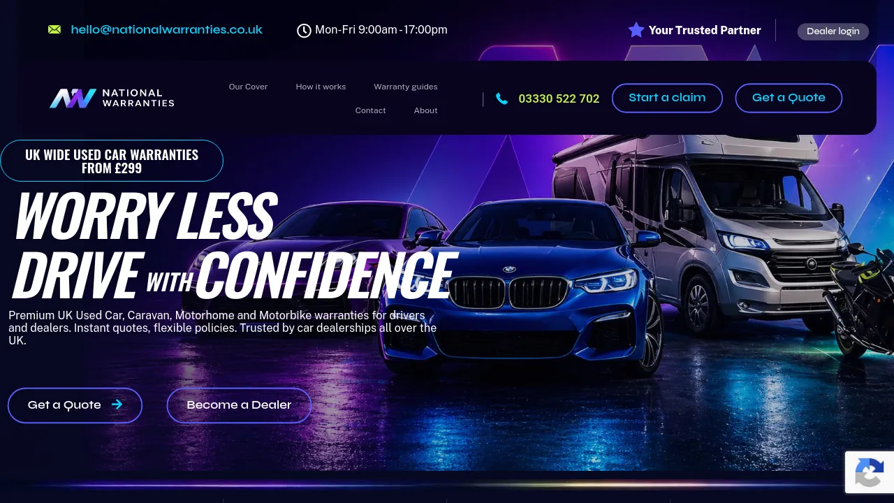 Homepage screenshot of nationalwarranties.co.uk