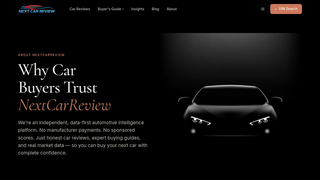 Homepage screenshot of nextcarreview.com