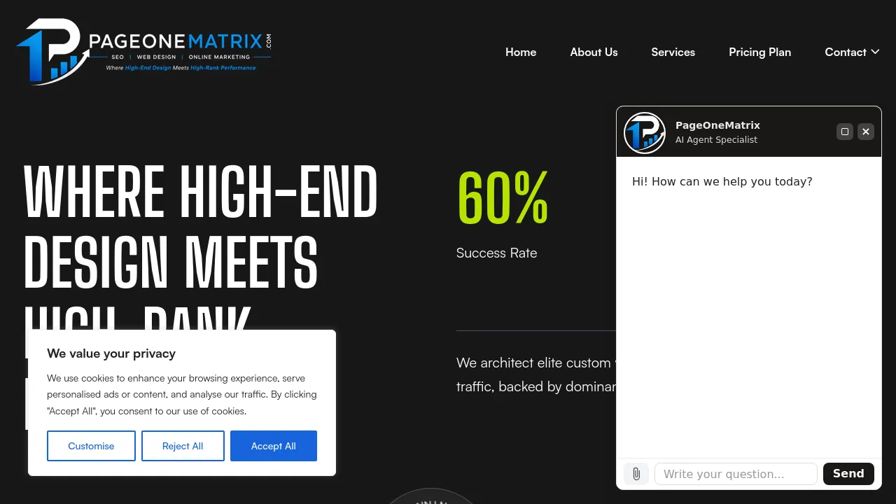 Homepage screenshot of pageonematrix.com
