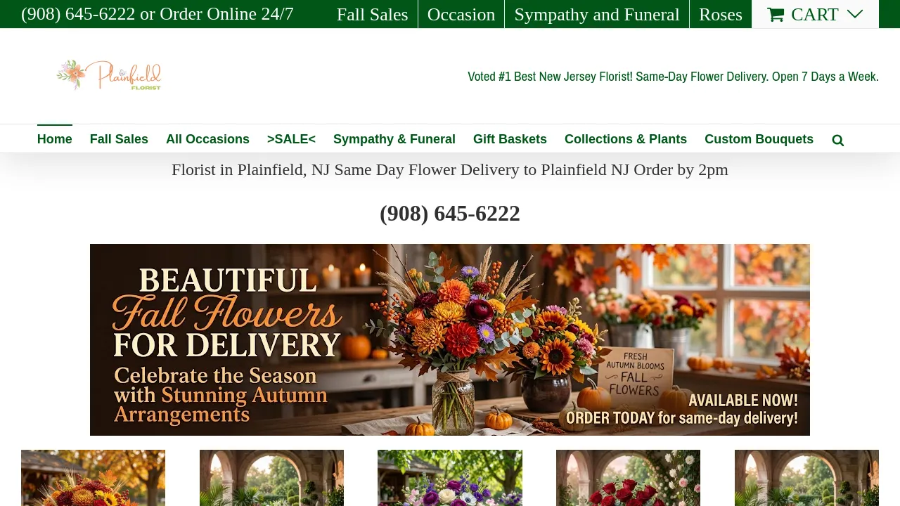 Homepage screenshot of plainfieldflowershop.com