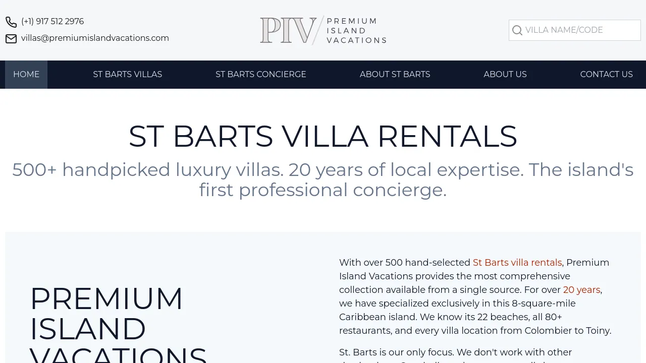 Homepage screenshot of www.premiumislandvacations.com