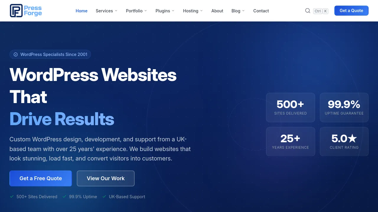 Homepage screenshot of www.pressforge.co.uk