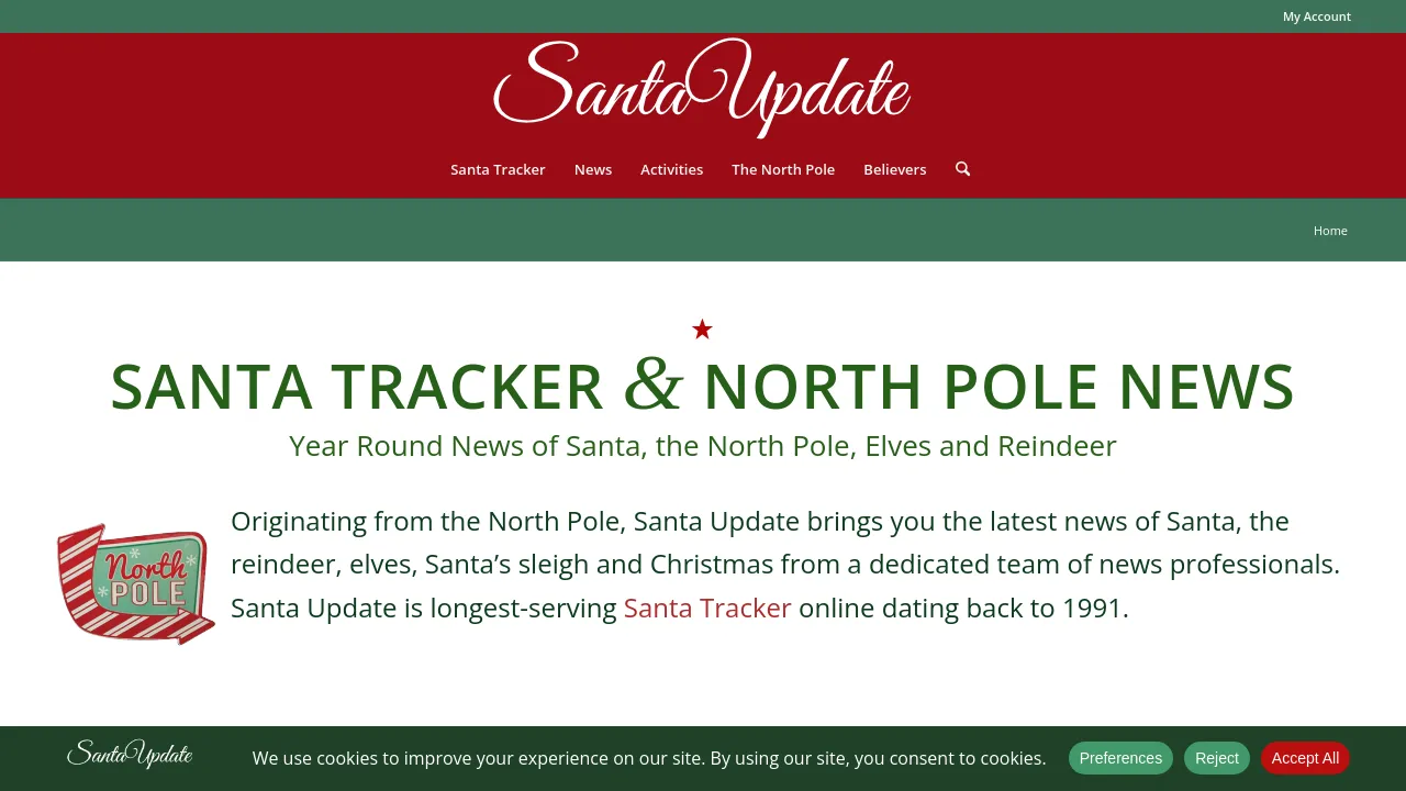 Homepage screenshot of santaupdate.com