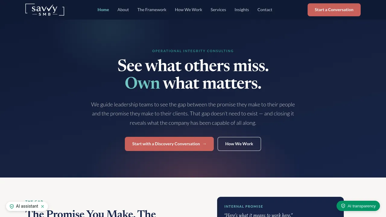 Homepage screenshot of savvysmb.com