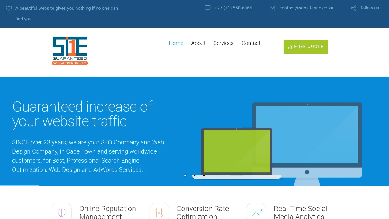 Homepage screenshot of www.seositeone.co.za
