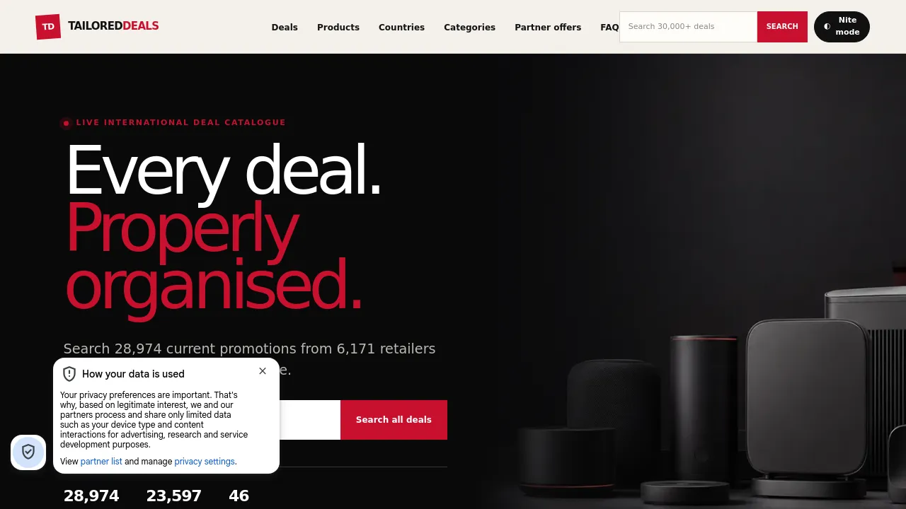 Homepage screenshot of www.tailoreddeals.info