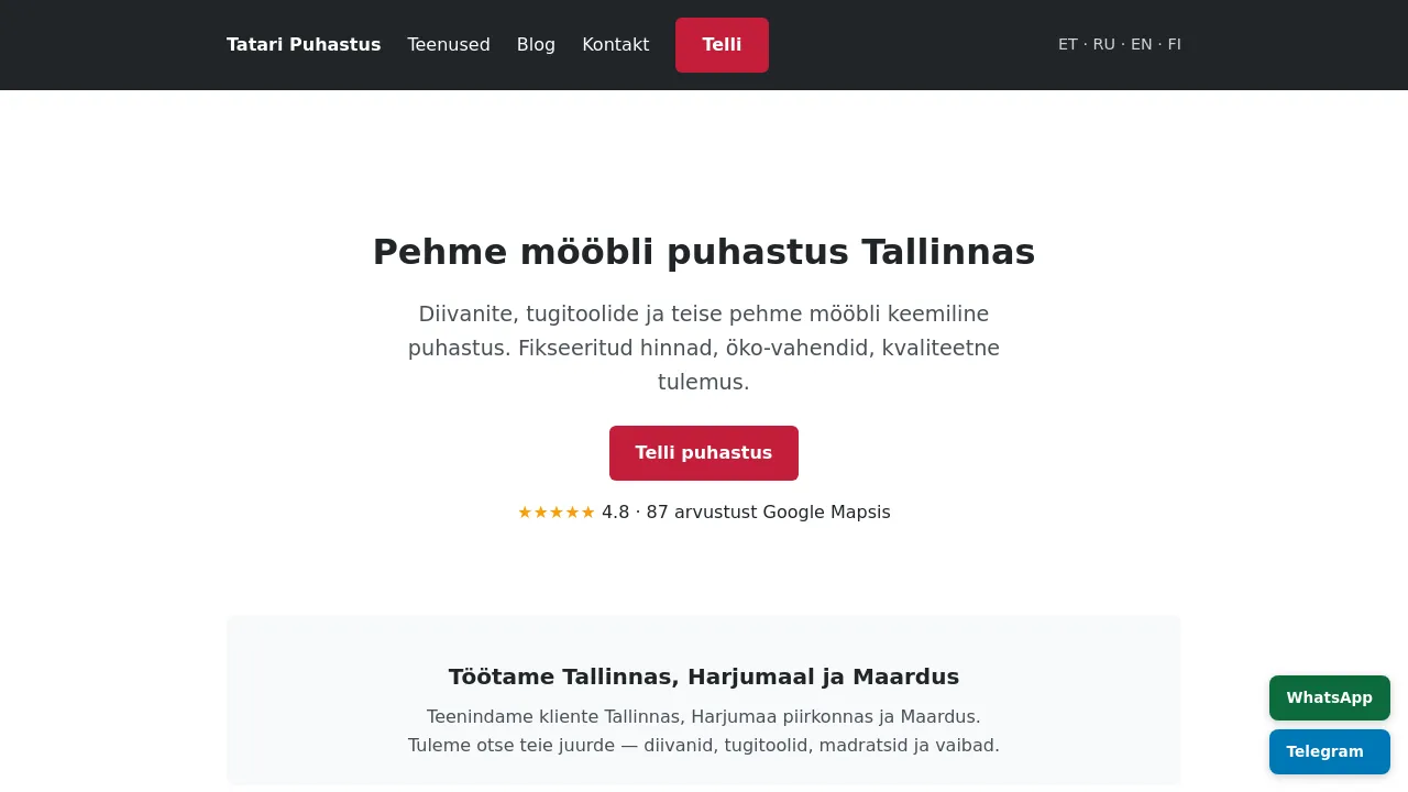 Homepage screenshot of tataripuhastus.ee