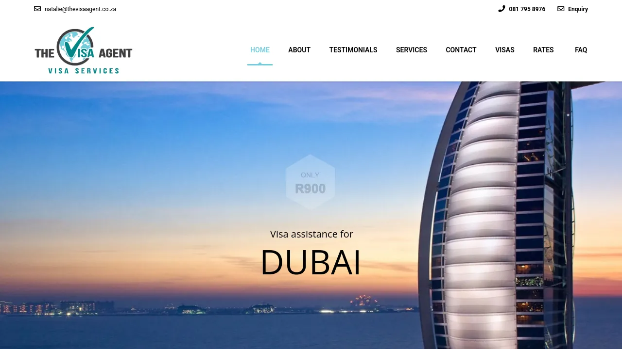 Homepage screenshot of www.thevisaagent.co.za