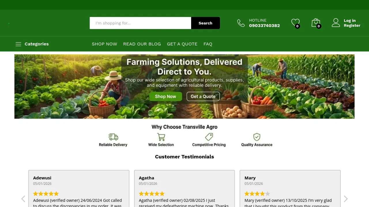 Homepage screenshot of transvilleagrong.com