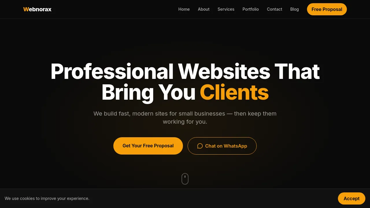 Homepage screenshot of webnorax.co.uk